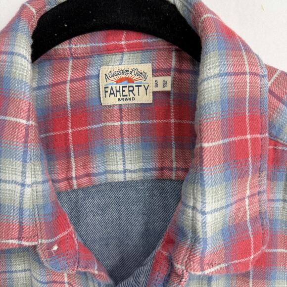 FAHERTY DOUBLE CLOTH Flannel Men Sz XL SHIRT RHP-RED HILL PLAID Chambray Buttons - Picture 3 of 10